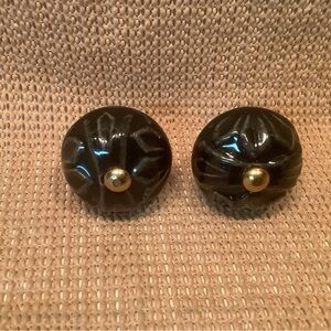 Black Ceramic Drawer Cupboard Knobs Decorative Sunburst Brass Fittings Heavy
